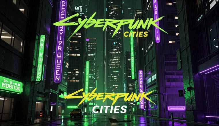 Systems Worth Learning collection - neon-soaked megacity at night with acid green and purple lights