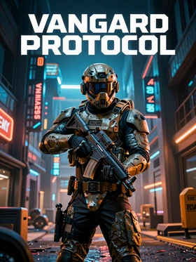 Signal Battalion game cover - armored soldier in neon-lit urban warzone